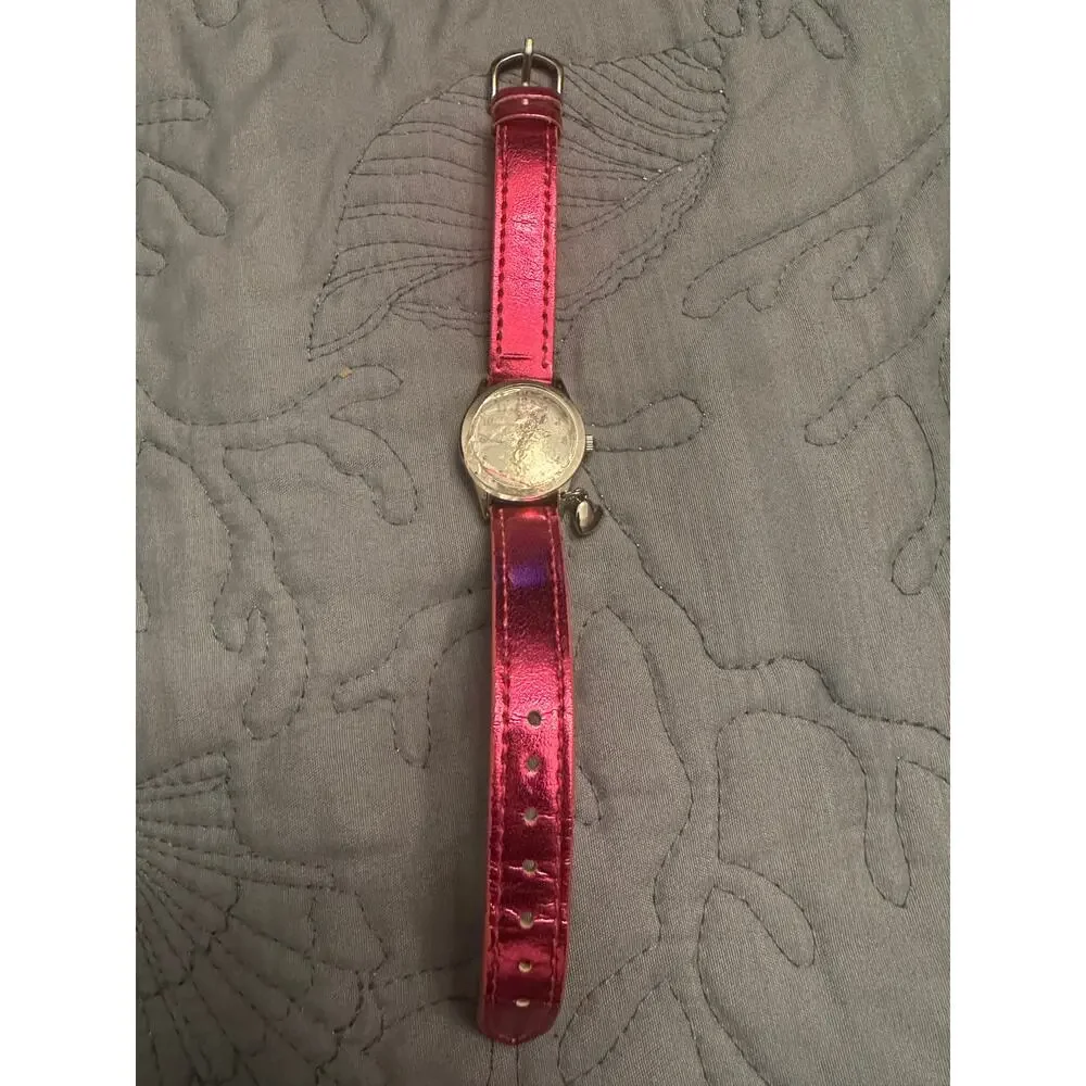Disney MINNIE MOUSE MN1028 Accutime Metallic Pink Band & Heart Charm Watch